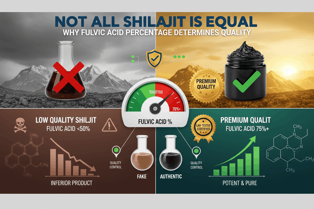 Shilajit quality comparison fulvic acid percentage 75 percent guide