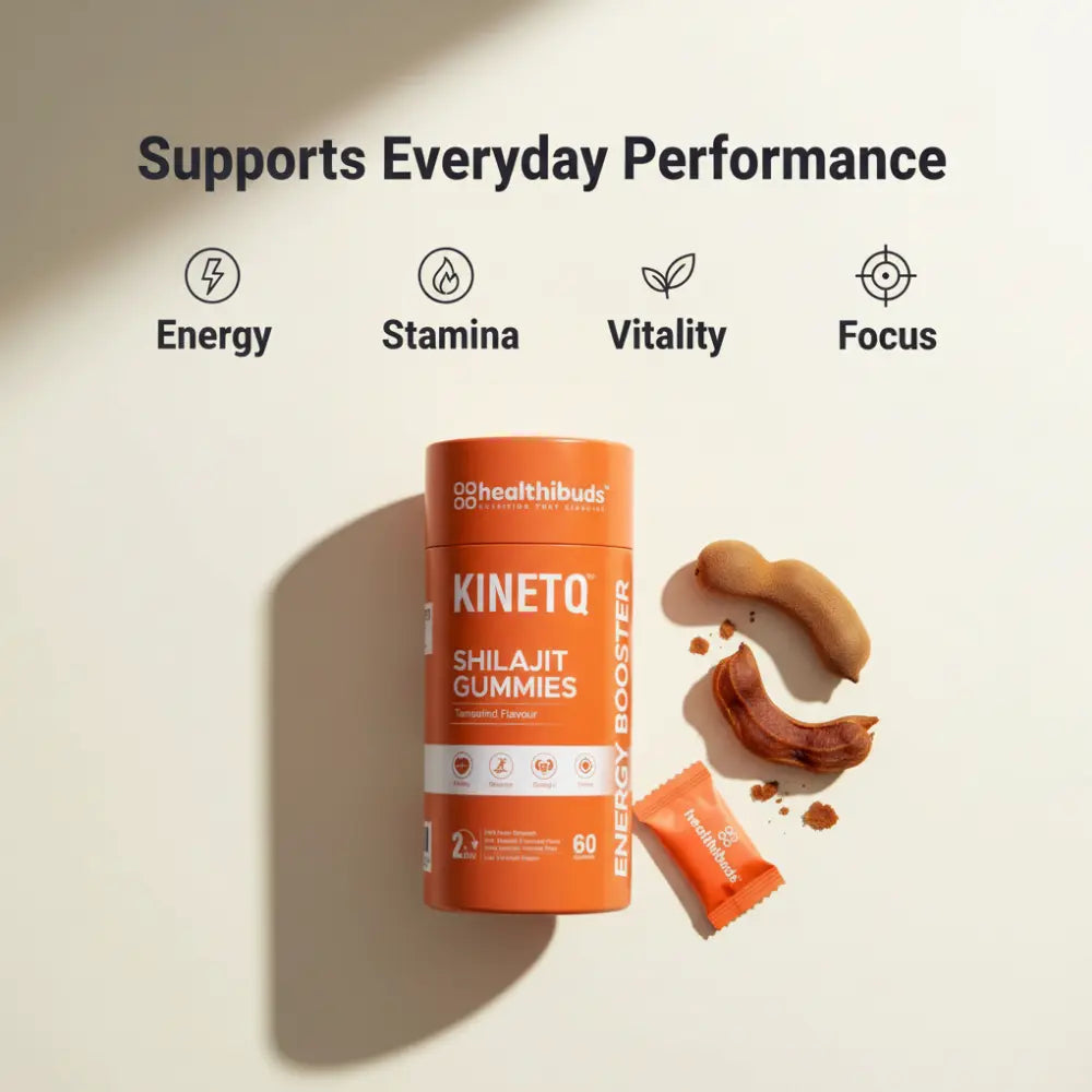 Kineto Shilajit Gummies packaging with text highlighting benefits on a light background