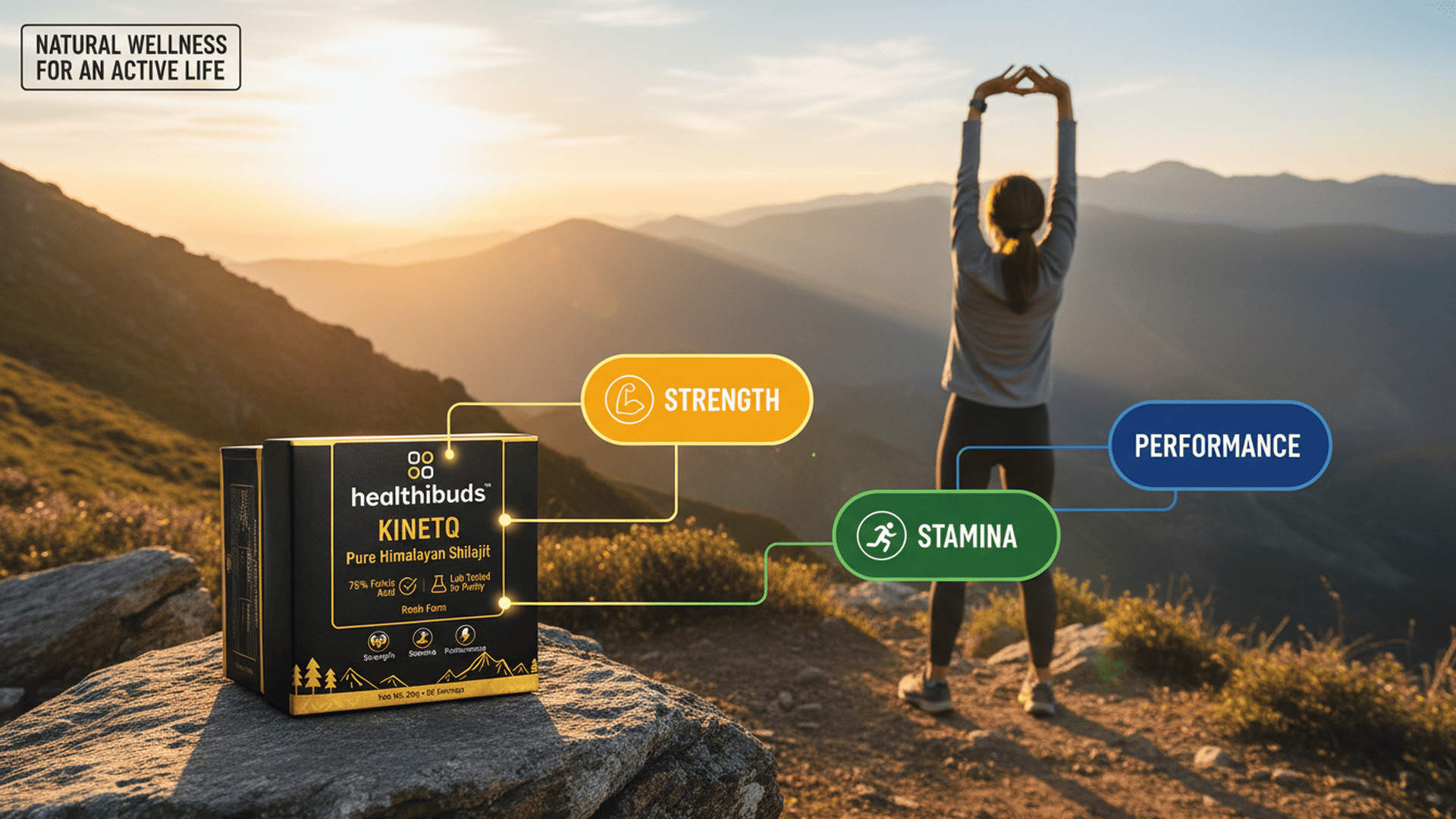 healthibuds KINETQ Pure Himalayan Shilajit resin for strength, performance, and stamina
