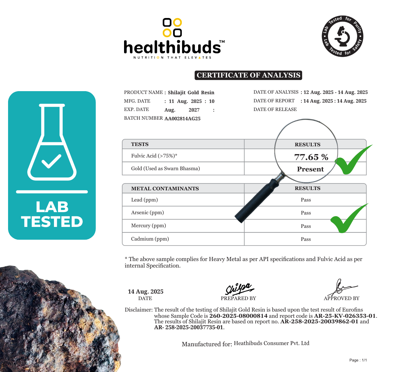 KINETQ Shilajit Gold Resin |  Enriched with 7 Action herbs