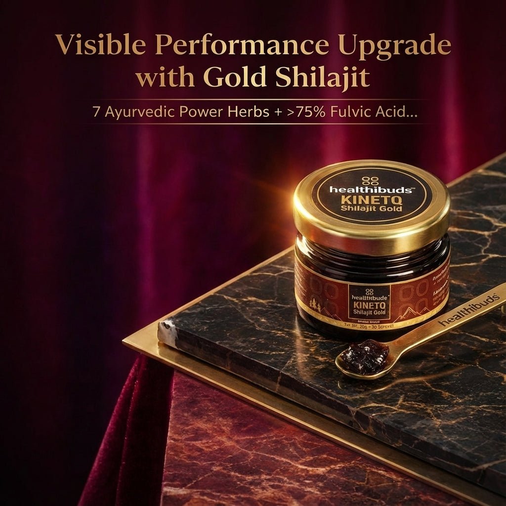 KINETQ 7 Herbs Shilajit Gold Resin | For Mental Focus, Peak Performance & Stamina | Shilajeet for Men & Women - Healthibuds