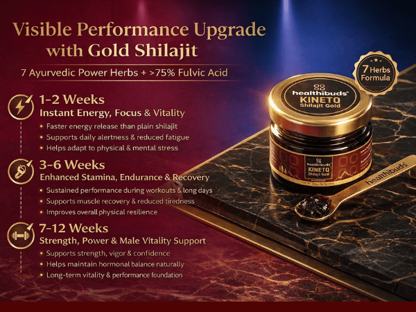 KINETQ 7 Herbs Shilajit Gold Resin | For Mental Focus, Peak Performance & Stamina | Shilajeet for Men & Women - Healthibuds