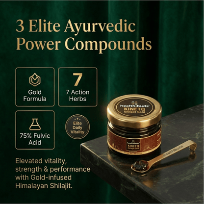 KINETQ 7 Herbs Shilajit Gold Resin | For Mental Focus, Peak Performance & Stamina | Shilajeet for Men & Women - Healthibuds