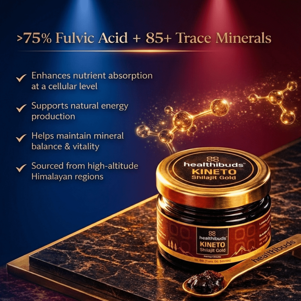 KINETQ 7 Herbs Shilajit Gold Resin | For Mental Focus, Peak Performance & Stamina | Shilajeet for Men & Women - Healthibuds