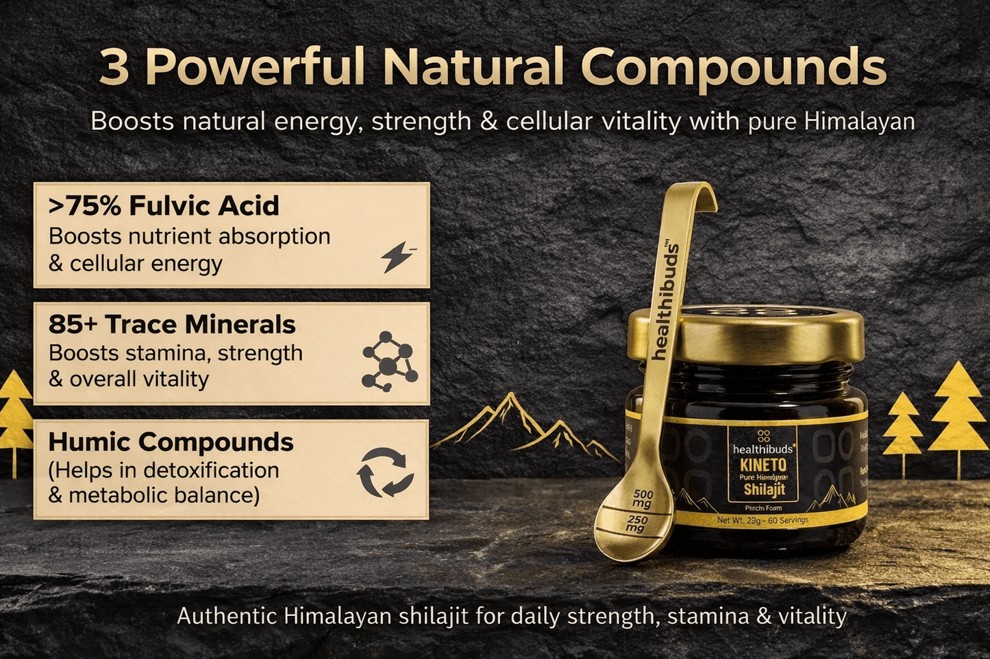 KINETQ Pure Himalayan Shilajit Resin Combo | >75% Fulvic Acid & 85+ Trace Minerals - Healthibuds