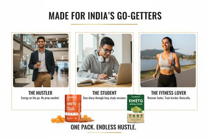 Advertisement for Kinto energy drinks targeting different lifestyle segments with images of a businessman, student, and fitness enthusiast.