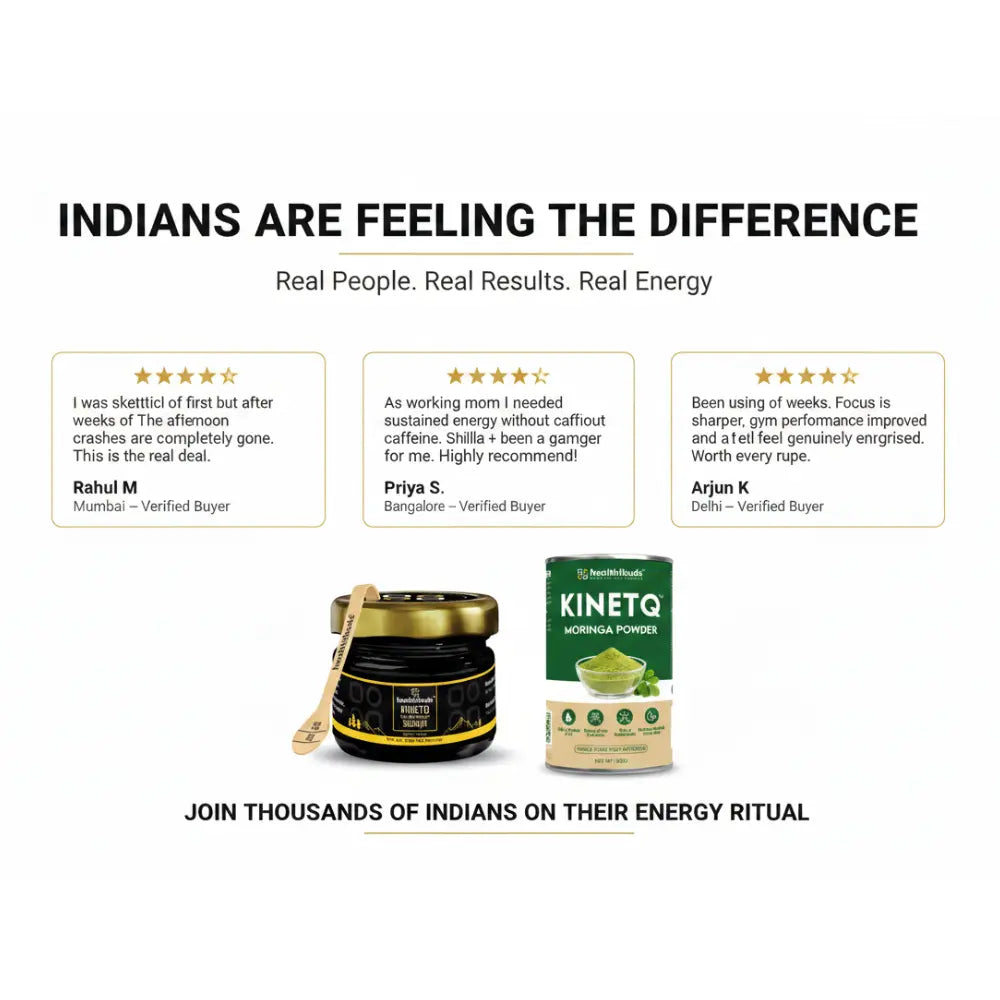 Promotional graphic for Kinetiq products with customer testimonials on a white background