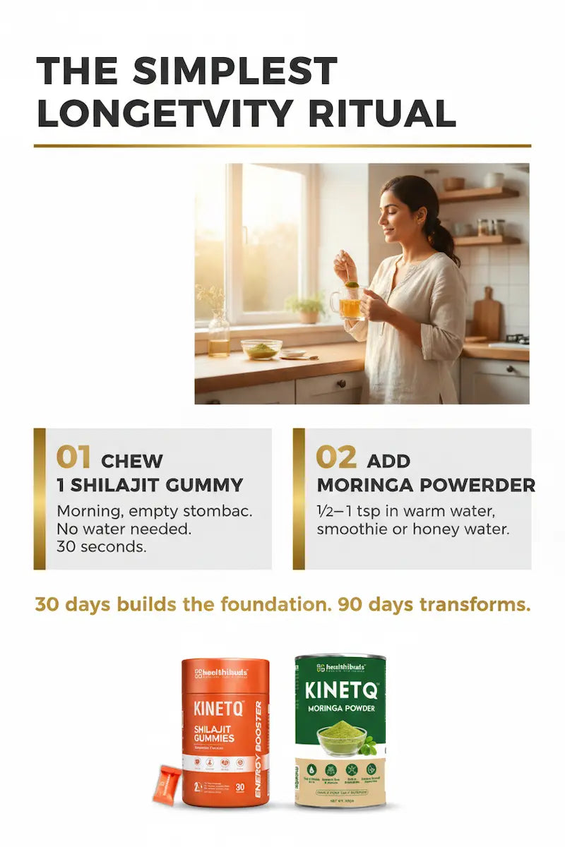 The Deep Longevity Protocol | Shilajit Gummies 30-Pack + Moringa 100g | Daily Wellness Combo