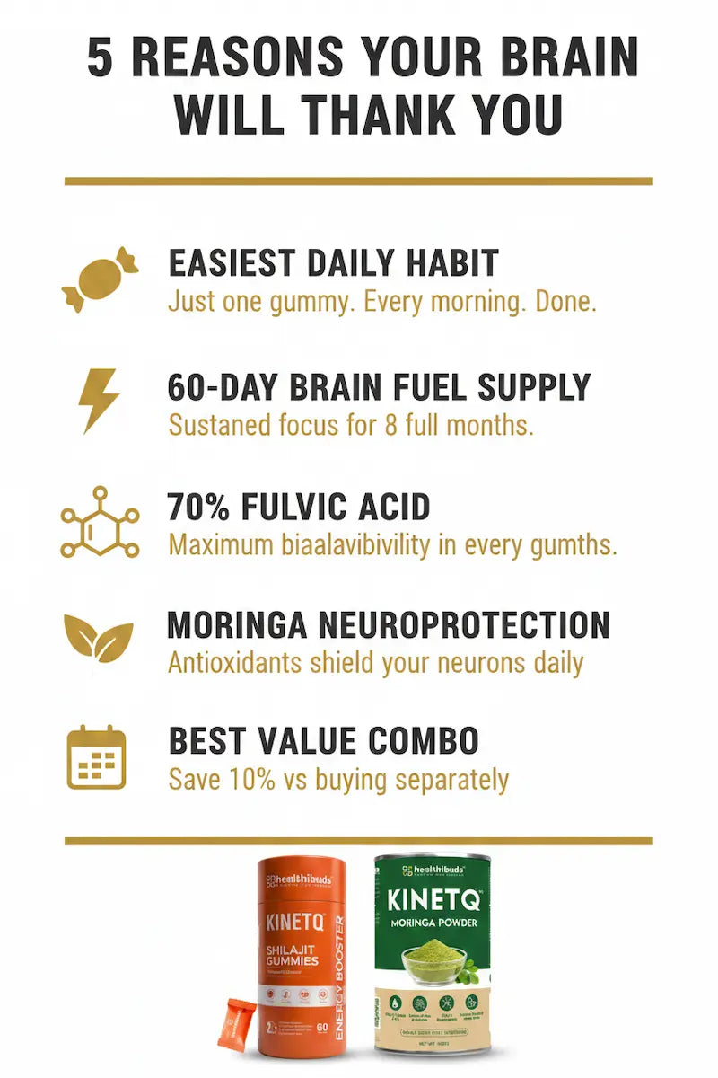 Promotional graphic for brain health supplements with text and product images.