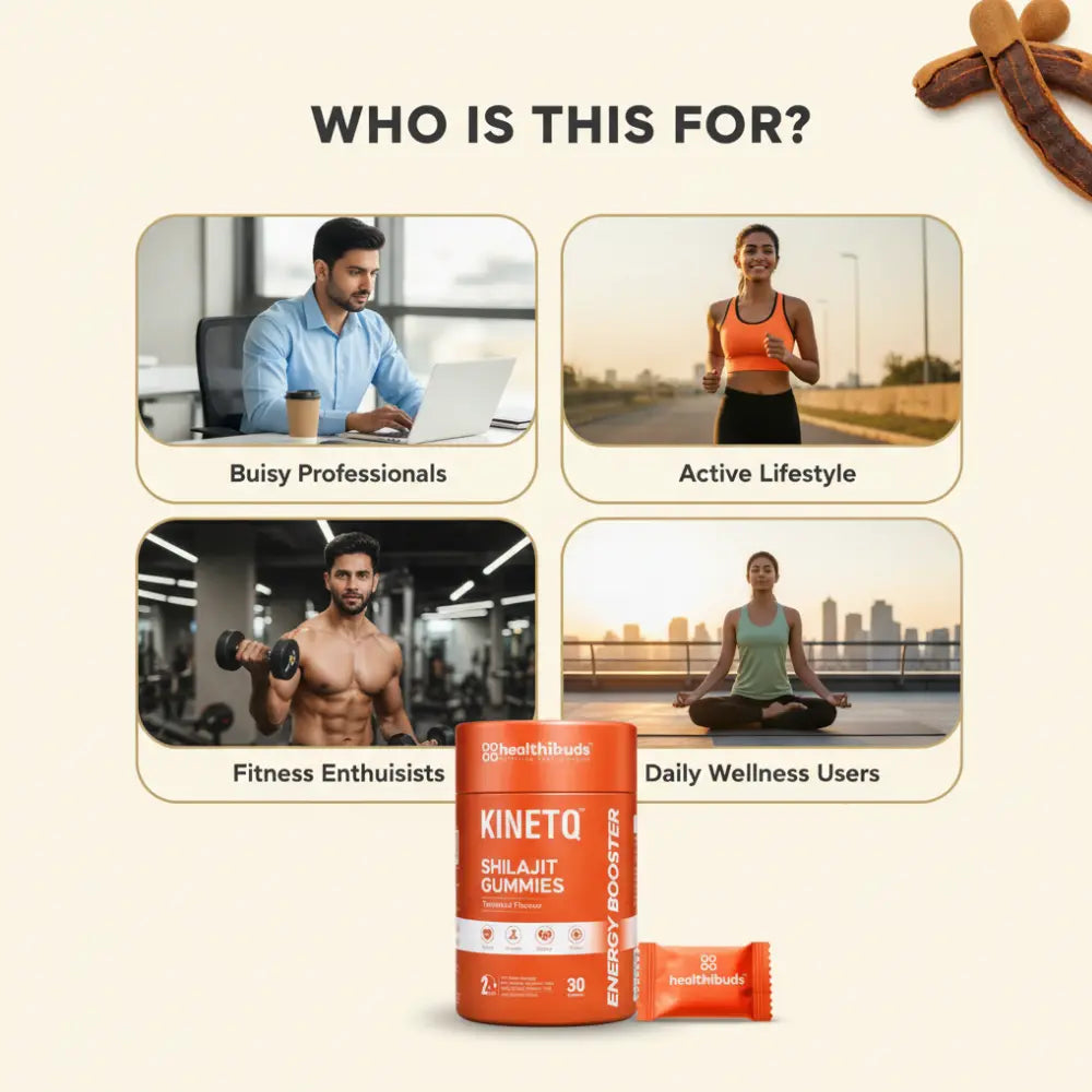 Product packaging with target audience categories on a beige background