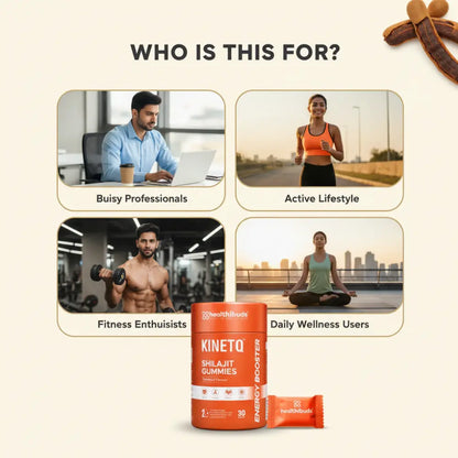 Product packaging with target audience categories on a beige background